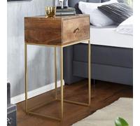 WOHNLING Comodino 40x35x75,5 cm Legno Massello di Mango Metallo, Cassetto | comodino con cassetti industriale per letto boxspring, comodino alto massello, pezzo unico fatto a mano, comodino