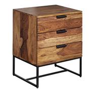 WOHNLING Comodino da Letto Legno Massello Sheesham/Metallo 50x40x65 cm Stile Moderno | Consolle Notturna con 3 cassetti | Comodino da Notte Alto