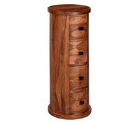WOHNLING credenza Design Legno massello di sheesham 35x85x35 cm | Mobile con 4 cassetti | Mobile Laterale Stretto, Solido | Mini comò Tondo