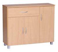 WOHNLING Credenza SETE 90x30x75 cm Faggio con 3 Ante, Cassettiera | credenza in legno con maniglie e cassetto, mobiletto per ingresso e camera, superficie di appoggio per quadri e decorazione