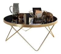 WOHNLING Dana Ø 82 cm Nero/tavolino Oro Opaco Metallo/Vetro | Tavolo con Piano in Vetro | Tavolo di stoccaggio Moderno | Grande Tavolo da Salotto | Tavolo in Vetro con Struttura in Metallo