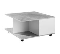 WOHNLING Design 70x70 cm Grigio Cemento/Bianco | Tavolo da Salotto con 2 cassetti | Tavolino con Ruote | Tavolo con 2 Scomparti