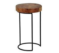 WOHNLING Laterale in Legno Massiccio Sheesham Albero Gambe Tavolo da Salotto in Metallo in Stile Country Tronco-Forma in Vero Legno Naturale