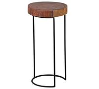 WOHNLING Laterale in Legno Massiccio Sheesham Albero Gambe Tavolo da Salotto in Metallo in Stile Country Tronco-Forma in Vero Legno Naturale