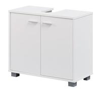 WOHNLING Mobile Sottolavabo 60x30x55 cm Bianco con 2 Ante | mobile bagno basso da terra con foro per sifone, mobile bagno senza tempo, mobile sottolavabo per tutti comuni lavabo