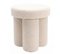 WOHNLING Pouf Sgabello Tessuto Teddy 40cm Crema Rotondo - Sgabello Design in Tessuto - Pouf Imbottito Effetto Pieghe - Sgabello da Toeletta - Pouf Laterale Lounge per Soggiorno Fatto a Mano