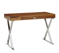 WOHNLING scrivania 120x55x78 cm Legno massello di sheesham/Metallo Cromato | Tavolo da Ufficio di Design con cassetti | Tavolo per Computer Portatile da Ufficio a casa con Spazio di archiviazione