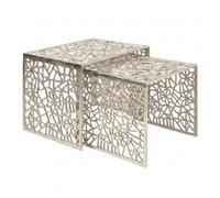 WOHNLING Set 2 tavolini da caffè in alluminio argento - Set tavolini d'appoggio di design - Tavolino da salotto moderno in metallo alluminio - Tavolino da divano rettangolare in metallo - Set tavolini