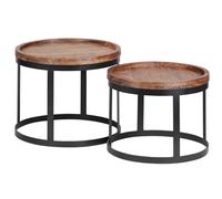 WOHNLING Set di 2 comodini in legno tavolino Sheesham stile country in legno massello naturale struttura in metallo