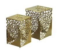 WOHNLING Set di 2 tavolini da salotto in alluminio oro - Set tavolini da caffè di design - Tavolino da soggiorno moderno in alluminio - Tavolino da divano quadrato in metallo - Set tavolini lounge fat