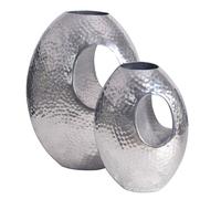 WOHNLING Set di 2 vasi decorativi in alluminio color argento con maniglia per il trasporto, vaso per fiori, vaso decorativo in alluminio, realizzato a mano