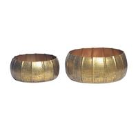 Wohnling Set di 2 vasi per piante in metallo dorato, design in alluminio, rotondi, per interni, 2 pezzi