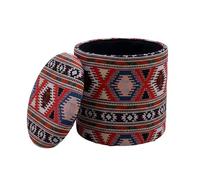 WOHNLING Sgabello Contenitore in Tessuto 40cm Multicolore Rotondo - Design Sgabello Boho in Tessuto con Coperchio Rimovibile - Sgabello Imbottito Etnico per Toeletta - Sgabello Laterale per Soggiorno