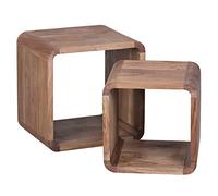 WOHNLING Tavolini Impilabili Set di 2 BOHA 43x36x43 cm Acacia Massello | 2 tavolini da salotto rettangolare, set di scaffali a cubo massello, tavolini in stile country, artigianale, ogni set è unico