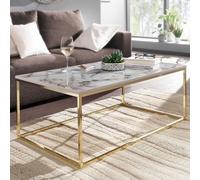 WOHNLING Tavolino Salotto Aspetto del Marmo Tavolo da Soggiorno 100x60x40 cm Bianco e Oro | Tavolinetto Rettangolare Moderno | Tavolino da caffè