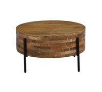 WOHNLING Tavolino 70 x 70 x 36 cm Mango Massello Metallo Marrone Handmade