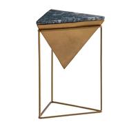 Wohnling Tavolino da appoggio in vero marmo, in metallo, 37 x 37 x 53 cm, colore verde oro, piccolo ripostiglio, triangolare, per soggiorno, divano, moderno, in marmo punteggiato alto