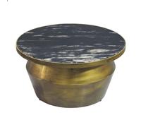 WOHNLING Tavolino da caffè 60 x 60 x 31 cm Marmo Metallo Nero Oro Handmade