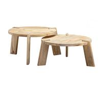 WOHNLING Tavolino Set di 2 Rotondo 53x53x32 cm Mango Massello Chiaro | tavolini impilabili in 2 misure, tavolini da soggiorno massello, tavolini con venatura, fatto a mano, ogni set è unico