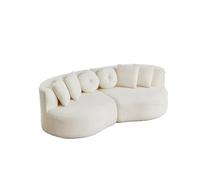 Wohnz - Divano modulare in ciniglia, 2 pezzi, bianco crema, design curvo, schienale continuo, set di 6 cuscini di diverse forme, comodo divano imbottito senza bordi duri, beige