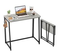 WOHOMO Piccola scrivania pieghevole per computer, scrittura, studio, facile da montare, salvaspazio, pieghevole, postazione di lavoro per casa e ufficio, grigio