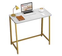 WOHOMO Scrivania pieghevole in finto marmo bianco, 80 cm, piccola scrivania per piccoli spazi con gambe dorate, scrivania pieghevole facile da montare, mini tavolo da lavoro portatile per casa e