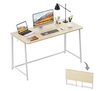 WOHOMO Scrivania pieghevole, piccola 120 cm, per piccoli spazi, salvaspazio per computer, postazione di lavoro per casa e ufficio, facile da montare, in rovere