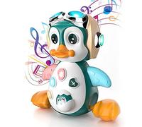 WOHPNLE Giocattolo educativo per la prima infanzia del Pinguino musicale, Melodie Gioco sulla pancia Movimenti delicati Giocattoli striscianti Luci brillanti Pinguino in movimento per