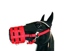 WOHPNLE Museruola per Cavalli al pascolo, museruola Facile da Respirare con Cinghie Regolabili Museruola da pascolo in Nylon con Chiusura a Strappo e Cavezza per Cavalli Precauzione della (Rossa)