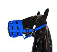 WOHPNLE Museruola per Cavalli al pascolo, museruola Facile da Respirare con Cinghie Regolabili Museruola da pascolo in Nylon con Chiusura a Strappo e Cavezza per Cavalli Precauzione della (Blu)