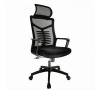 Woideklu Sedia da Ufficio in Rete Ergonomica Sedia da Computer Sedia Girevole Sedia Operativa con Schienale Alto Braccioli Fissi Base a 5 Ruote E Altezza, Nero, Con Poggiatesta