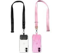 Woijrly 2 pezzi Cordino per Cellulare Telefono Universale Tracolla Regolabile Collana Collo Catena Laccio per Cellulare e Patch Telefono per Maggior Parte Smartphone IPhone Samsung Xiaomi, Nero e Rosa