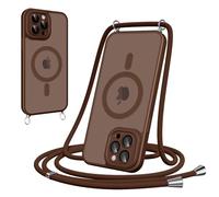 Woijrly Cover Magnetica con Cordino per iPhone 15 Pro, Compatibile con MagSafe, Sottile con Laccio Collana Tracolla Regolabile AntiGraffio Case con Collana per iPhone 15 Pro-Cachi