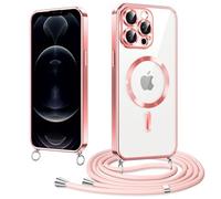 Woijrly Elettrolitico TPU Magnetica Cover con Cordino per iPhone 12 Pro Max, Compatibile con Magsafe Ricarica Wireless, Antiurto AntiGraffio con Collana Regolabile Case per iPhone 12 Pro Max, Rosa