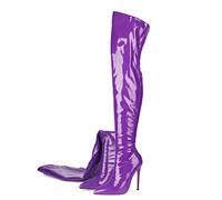 woileRQ Stivali da Donna in Vernice Rosa sopra Il Ginocchio, Tacchi a Spillo Punta Zippe Alti Stivali a Coscia, Stivali Lunghi Autunno Inverno Moda,Viola,37