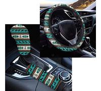 Woisttop 3 pezzi accessori interni auto per donne uomini Navajo azteco cavallo strisce copertura del volante auto con copertura del cambio automatico+set di copertura del freno a mano