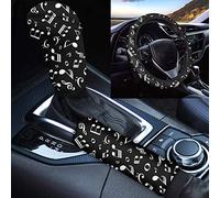 Woisttop Elegante copertura per volante auto con note musicali e copri pomello del cambio universale custodia morbida per la protezione della mano degli accessori si adatta alla maggior parte delle