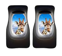 Woisttop - Set di 2 tappetini anteriori per auto, uomo donna, modello universale berlina, SUV, camion, protezione tutte le condizioni atmosferiche Motivo: aereo e giraffa su sfondo grigio
