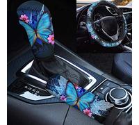 Woisttop Set di accessori per auto, coprivolante per donna, universale, motivo farfalla, adatto per volante da 35,6 a 39,4 cm, con copertura freno a mano e cambio, decorazione per auto