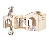 Woiworco Casetta per conigli extra large con 3 case e giocattoli, rifugio per coniglietti in legno per interni, grande conigliera per conigli, casette da gioco e nascondigli per criceti e porcellini