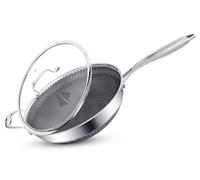 Wok Antiaderente con Coperchio 4.5L / 6L - Extra Profondo, Acciaio Inox, Nido d’Ape, Senza Sostanze Chimiche, Induzione, Gas, Vetroceramica, Manico Freddo, Rivestimento Greblon Tedesco (28 CM)