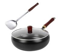 Wok Cinese Con Manico In Legno Da 28 Cm, Pentola Grande Pancia Forgiata a Mano non Rivestita, Nuovo Wok Pancia Grande, Pentola in Ferro, Senza Rivestimento Chimico, Antiaderente