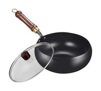 Wok di ferro da 24 cm con coperchio, padella giapponese non padella non rivestita per cottura, wok e padelle a padella wok incentrato a mano per induzione, stufa a ga s