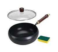 Wok in ferro da 24 cm con coperchio in vetro, wok a gas per cucina da