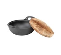 Wok in Ghisa, Autentico Cibo Asiatico, Alternativa All'acciaio Inossidabile, Coperchio Incluso per Friggere e Altro Ancora (25CM)