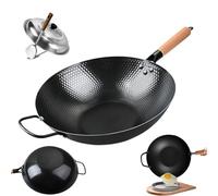 Wok in ghisa, padella, wok cinese artigianale, pentole a fondo piatto, facile da pulire per friggere, friggere, senza sostanze chimiche per tutte le stufe, pentole in ferro battuto W-ok Pure I-Ron
