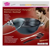 Wok multifunzione 5 pezzi - GSW - 860956 - Acciaio fuso - 32 cm - Adatto a tutti i piani cottura, anche a induzione