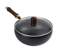 Wok Pan - Iron Pan Con Coperchio | 24 Cm Di Frittura In Ferro | Cucina Calore| Pan Cinese A Base Piatta, Stufa In Ferro Ergonomico Non Rivestita Con Rivestimento Antiaderente Per La Casa, Pieno Ai