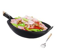 Wok Pan Nonstick, Iron Wok for Cooking, Hand Hammered Iron Wok And Stir Fry Pans with Iron Shovel, No Coating No Painting Less Oil Less Wok Pan,40Cm/ 16 inch Interesting