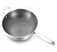 Wok Pan Wok in Acciaio Inox Spesso A Nido d'Ape Fatto A Mano Padella Antiaderente Antiruggine Fornello A Gas/Induzione Pentole da Cucina